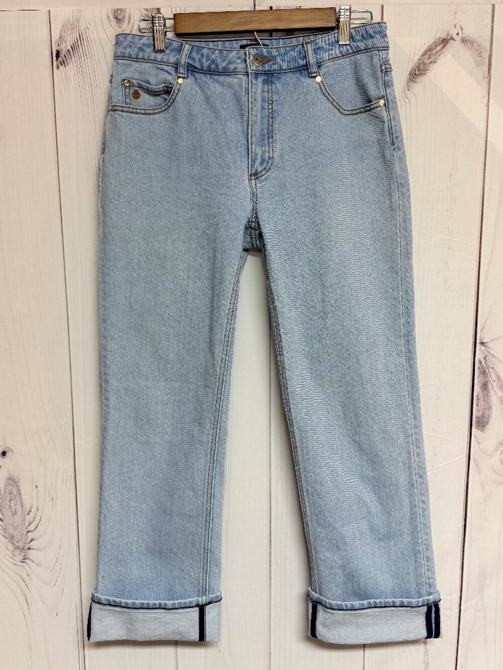 Kate Spade Women’s Wide Leg Cuffed Jeans 28 Light Wash EUC